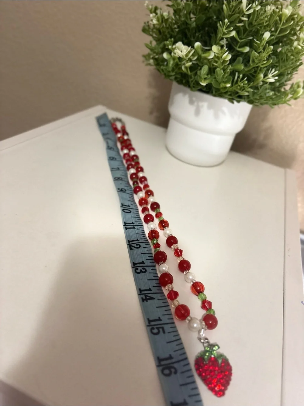 Chico’s Crystal Rhinestone Strawberry Beaded Statement Necklace Red White Green